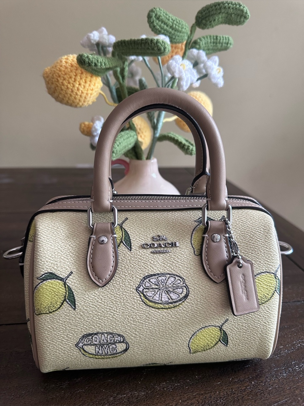 Coach Lemon Print Mini Satchel Top Handle Bag NYC Rare Summer Fruit Purse